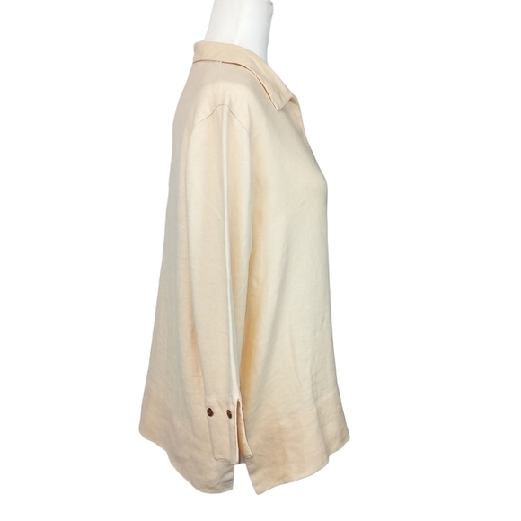 J. Jill 100% Linen Button Cuff Collared Pullover Top Butter Yellow Size Medium - Picture 4 of 6